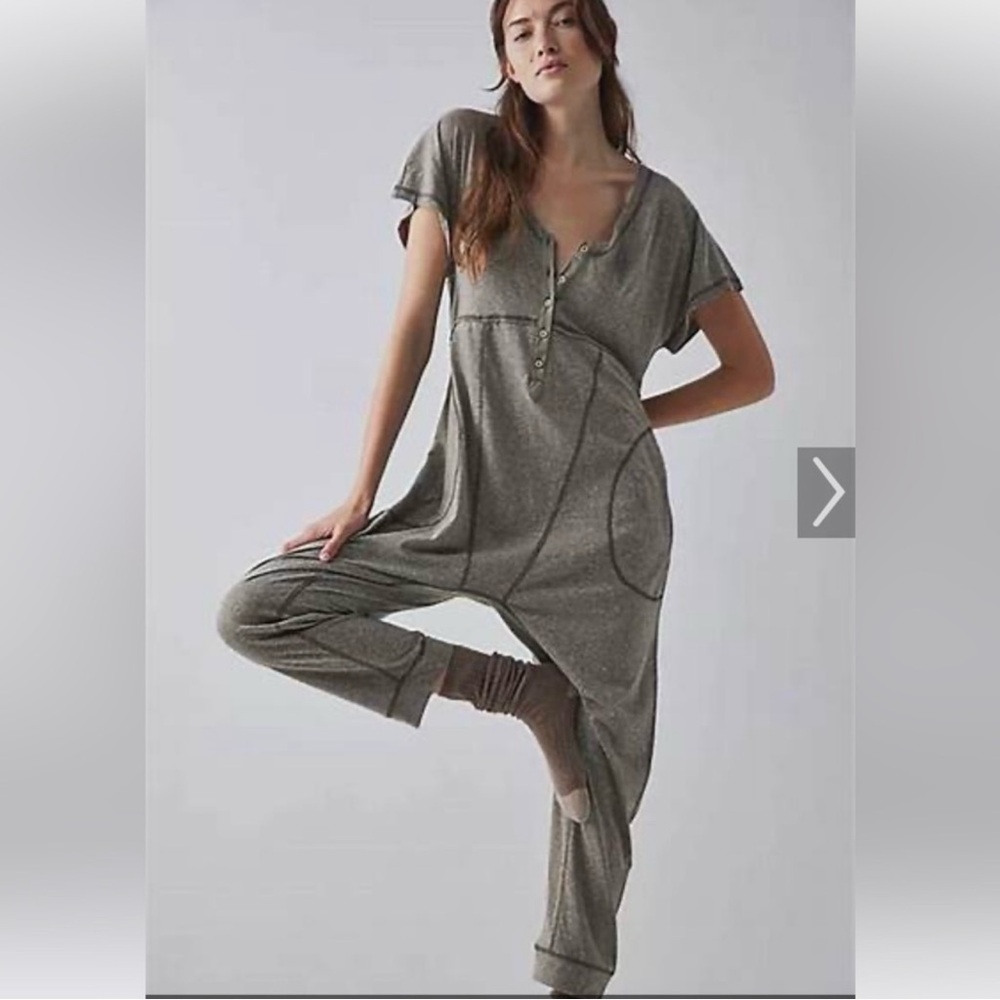 Free People Blue Top with Pink Stitching